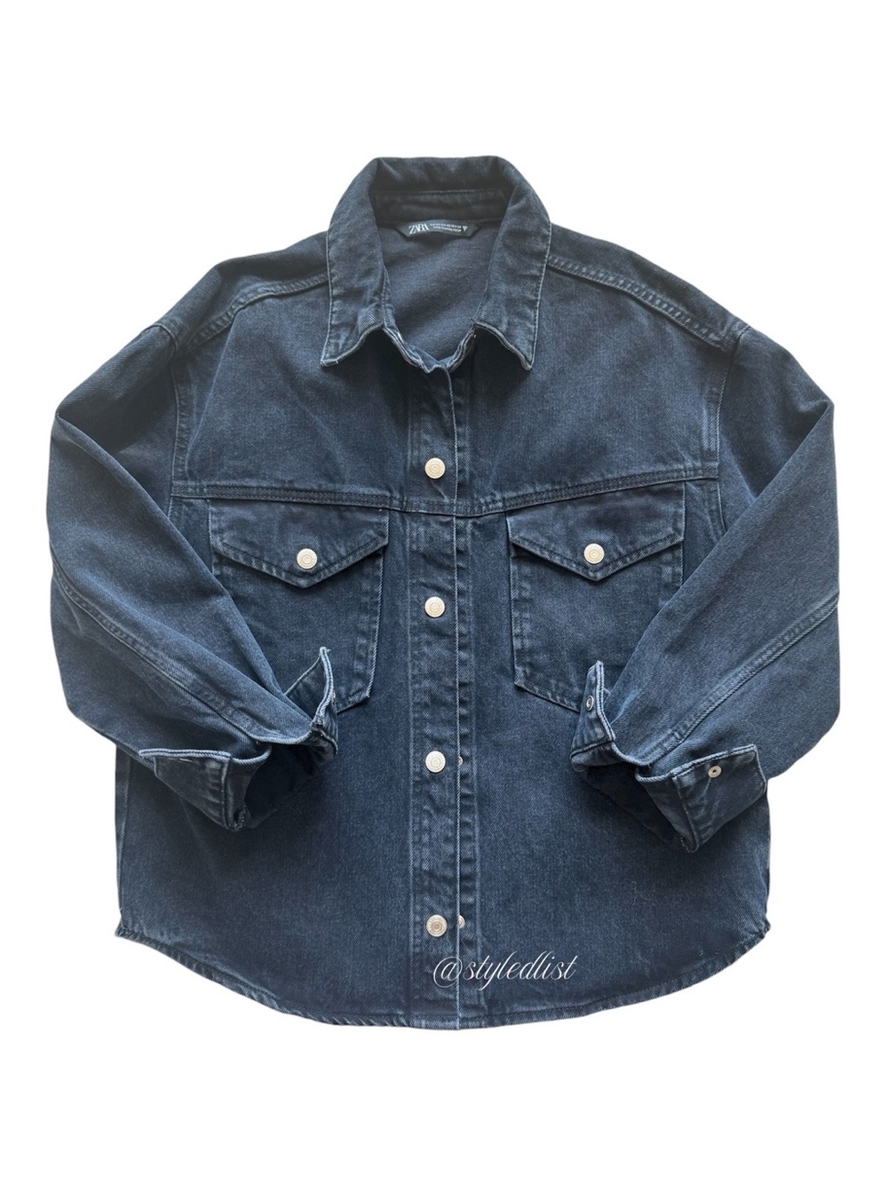 Zara Oversized Denim Shirt Jacket XS Black